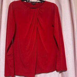 Talbots Crimson Red Pleated-Front Long Sleeve Tee